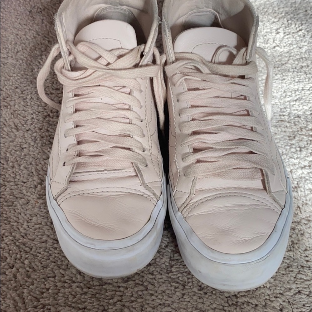 Vans baby pink leather high tops